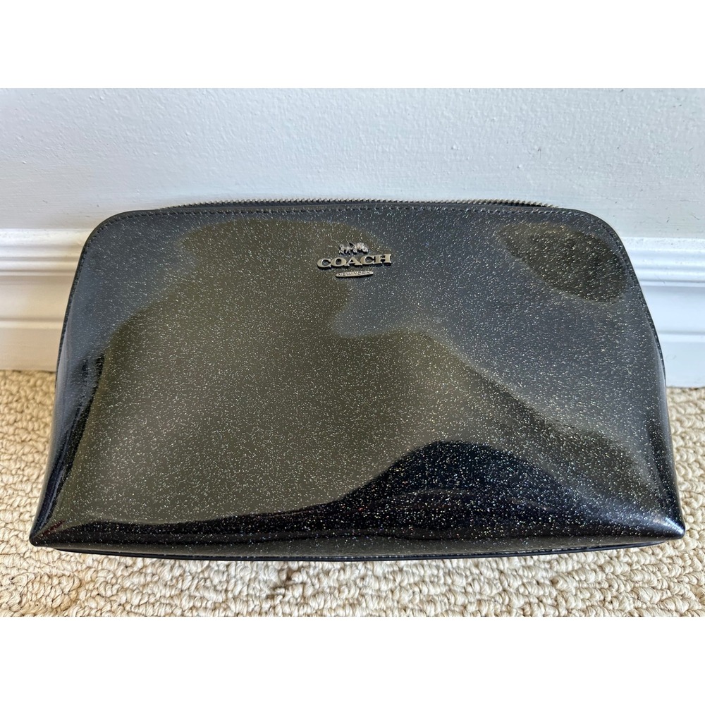 Coach Large Cosmetic Case Black Holo Glitter Patent Leather Makeup Bag F29413
